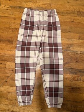 TNA Plaid Jogger Pants - Cream and Burgundy